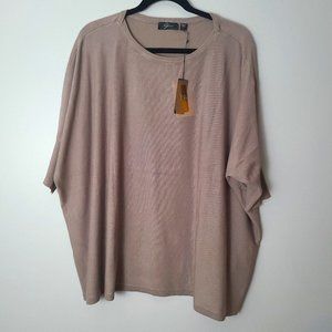 NWT Venini Tan Batwing Cozy Poncho Style Mini Sleeve Knit Crew Neck Sweater - L